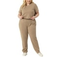 thumbnail image 2 of Agnes Orinda Women's Plus Size 2 Piece Outfit Short Sleeve V Neck Sweatshirt with Sweatpants Joggers Sports Suit 2X Khaki, 2 of 6