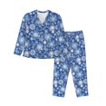 thumbnail image 1 of Fotbe whiet Snowflake blue background Conjunto de Pijama de Manga Larga para Mujer con Estampado, Ropa de Dormir de 2 Piezas, Conjunto de Casa Suave y Cómodo con Bolsillos-Large, 1 of 7