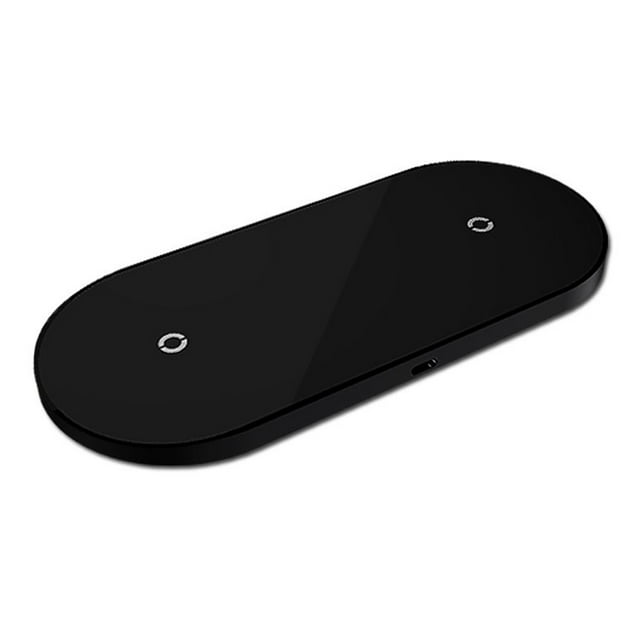 2 in 1 Dual Wireless Charger 10W Fast Charging Pad Wireless Charging Mat for Mobile Phones Earbuds Mirror Black