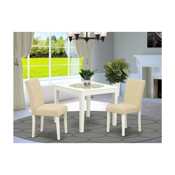 Kitchen Table Set - 3 Piece Square Table & Chairs - Beige Parson Style - Compact Dining Set