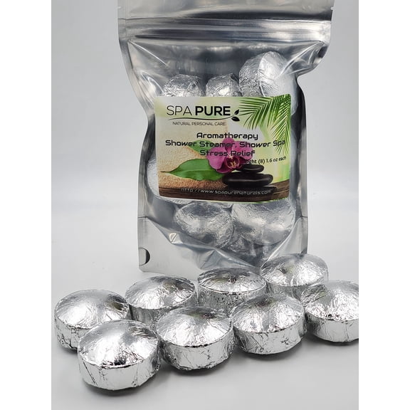Spa Pure Stress Relief Aromatherapy: Shower Bombs/Tablets 100% Natural/Organic Essential Oils - Transform Your Shower - Transform Your Mood (8 Count) Pack of 1