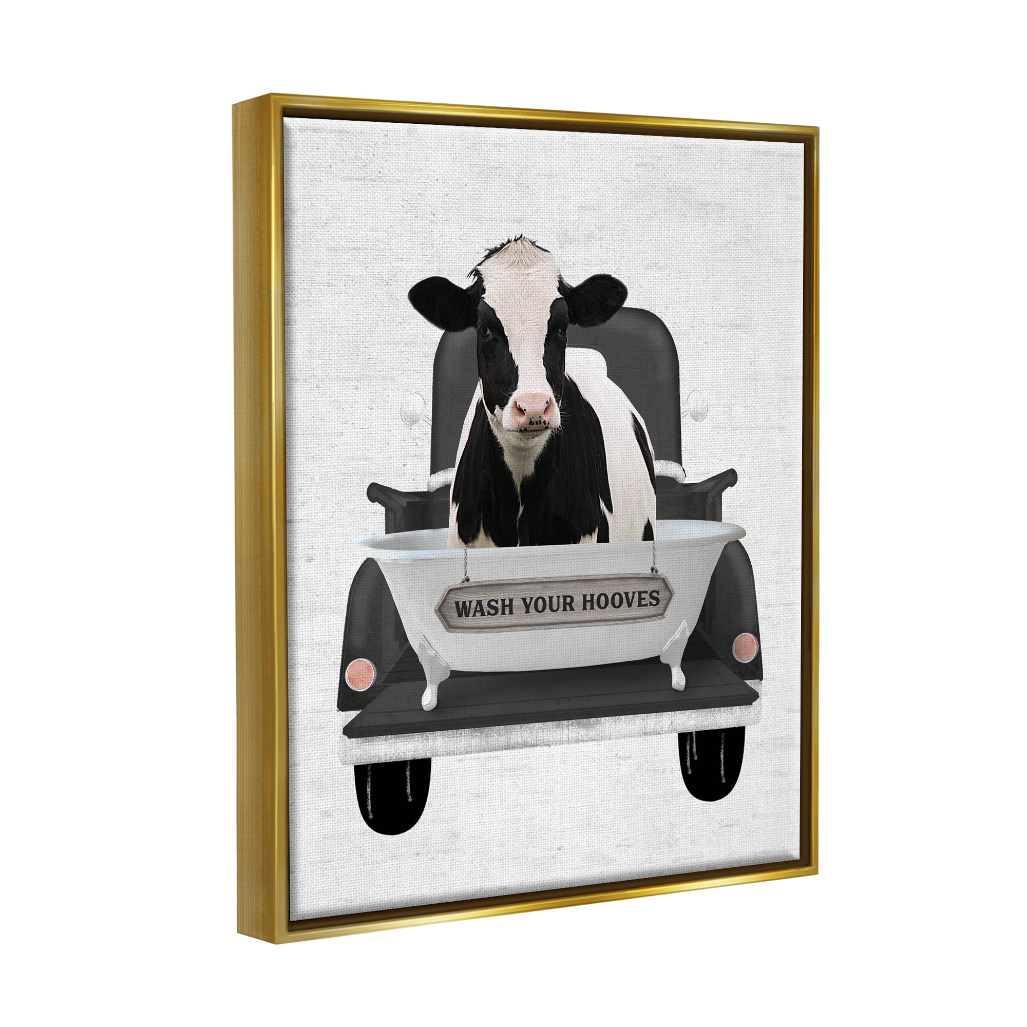 Stupell Industries Wash Your Hooves Cow Animals & Insects Painting Gold Floater Framed Art Print Wall Art, 25 x 31