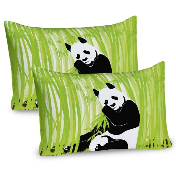 Ambesonne Animal Pillow Sham 2 Pack, Panda in Wild Exotic Forest, 26"x20", White Black Lime