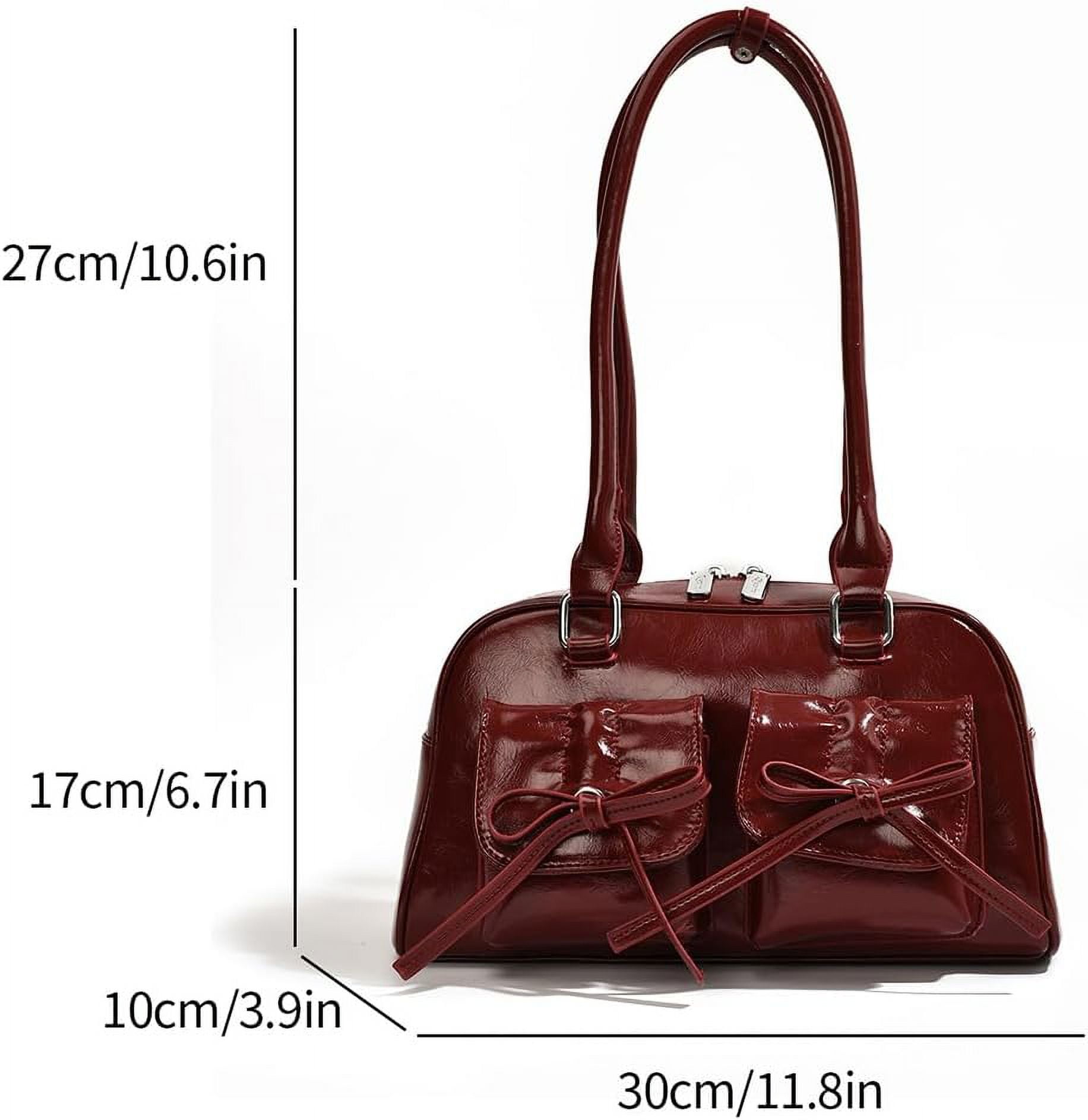 CAILDANL Cute Bow Purse Aesthetic Japanese Shoulder Bag Faux Leather Tote Bag Y2k Red Handbag Purse