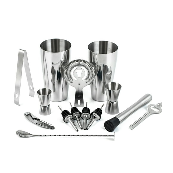 14pcsset Mixology Bartender Kit Cocktail Shaker Set with Boston Shaker/ Jigger/ Pourers/ Ice Crusher/ Ice Tongs/ Mixing Spoon/ Strainer/ Bottle Opener/ Cork Screw Home Bar Tool for Drink Mix