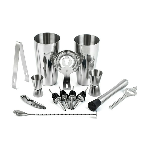 Moobody 14pcs/set Mixology Bartender Kit Cocktail Shaker Set with Boston Shaker/ Jigger/ Pourers/ Ice Crusher/ Ice Tongs/ Mixing Spoon/ Strainer/ Bottle Opener/ Cork Screw Home Bar Tool for Drink Mi