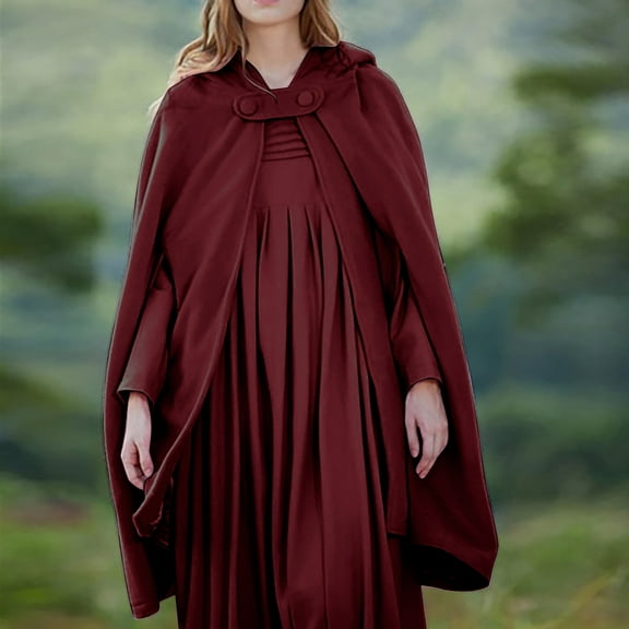 Xysaqa Women's Woolen Hooded Ponchos Long Cape Coat Open Front Cardigan Cloak Outwear Jacket Coat