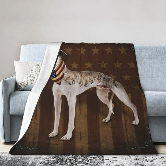 Wijzvio Whippet Dog With Vintage American Flag Throw Blanket Soft Fuzzy Fleece Blanket For Couch Bed Living Room Decoration 40"X30"