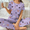 Purple, variant on Womens Butterfly Print Pajama Set Short Sleeve Crew Neck Top Long Pants Soft Loungewear Casual Sleepwear Nightwear