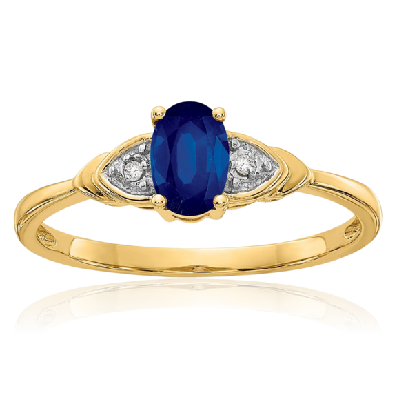 14K Solid Yellow Gold Blue Sapphire Diamond Ring Gemstone Band September Birthstone Jewelry
