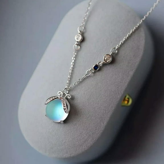 K-KED 925 Silver Filled Firefly Moonstone Pendant Chain Necklace Womens Delicate Jewelry Choker