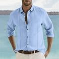 thumbnail image 5 of Caqnni Men's Linen Shirts Casual Button Down Long Sleeve Shirt Solid Spread Collar Summer Beach Shirts with Pocket (Blue,M), 5 of 5