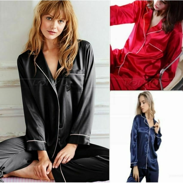 Women Lady Silk Satin Pajamas Set Pyjama Sleepwear Nightwear Loungewear  Homewear 