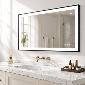 40 x24 Led Bathroom Mirror Black Framed