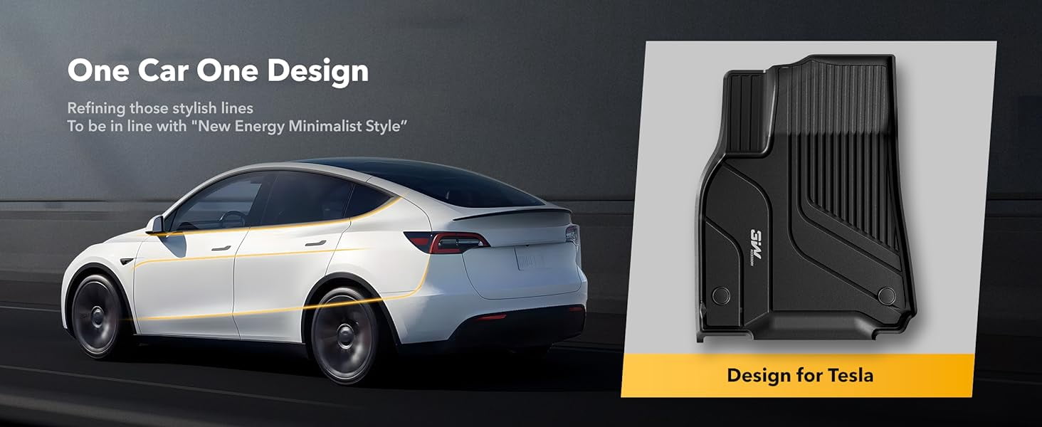 3W Floor Mats for Tesla Model Y 2020-2024, Custom-Fit All Weather Heavy Duty, 6-Piece Black Floor Mats Fits Tesla Model Y