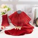 thumbnail image 5 of 3 yardas de encaje plisado con volantes y degradado 3D de 6.1 pulgadas de ancho, tul decorativo de gasa roja con efecto degradado para bodas, costura y manualidades., 5 of 9
