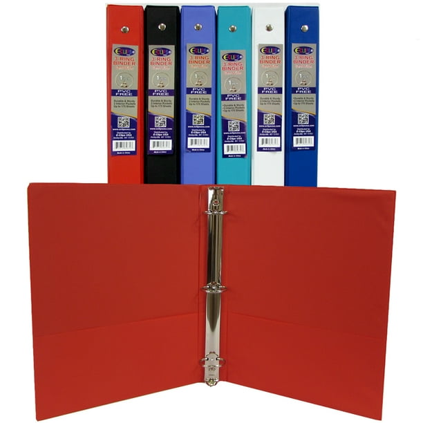1"" Assorted Color Vinyl 3Ring Binder w/ 2 Pockets Case Pack 36