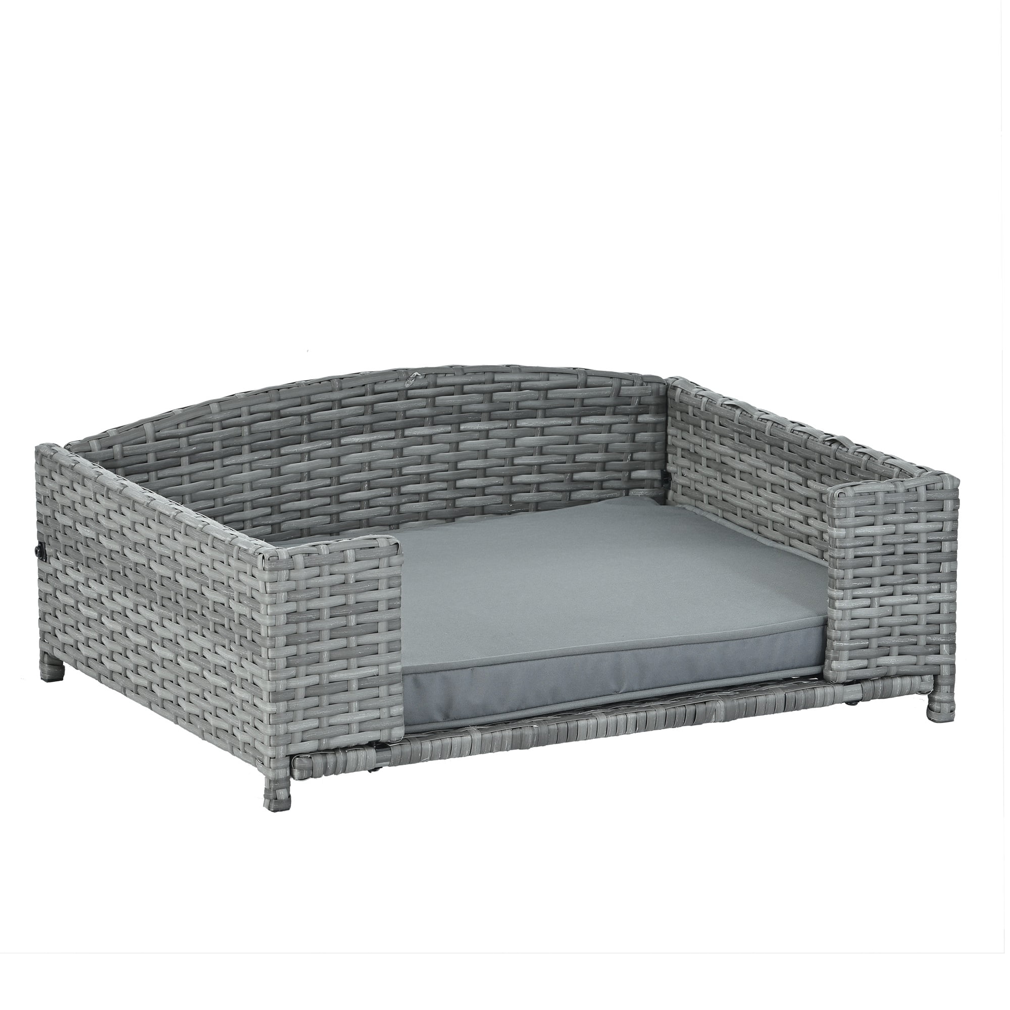 Pefilos 25" PE Wicker Dog Sofa Bed Elevated Raised Rattan Pet Bed for Indoor/Outdoor with Removable Cushion Lounge Curved backrest, Gray Pefilos 25" PE Wicker Dog Sofa Bed Elevated Raised Rattan Pet Bed for Indoor/Outdoor with Removable Cushion Lounge Curved backrest, Gray