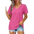 thumbnail image 4 of Camisetas con mangas abullonadas, camisetas con cuello en V, camisetas puras de manga corta, camisetas con cuello en V para mujer, calidad superior, 4 of 6