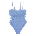 thumbnail image 1 of Traje de baño de una pieza sexy azul para mujer con hombros descubiertos y abertura lateral doble. Traje de baño creativo., 1 of 5