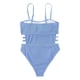 thumbnail image 1 of Traje de baño de una pieza sexy azul para mujer con hombros descubiertos y abertura lateral doble. Traje de baño creativo., 1 of 5