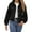Black, variant on FNFHFY Womens Fleece Jacket Cropped Sherpa Shacket Jackets Casual Button Down Lapel Coat Fuzzy Warm Fall Winter Coats Long Sleeve Outwear with Pockets