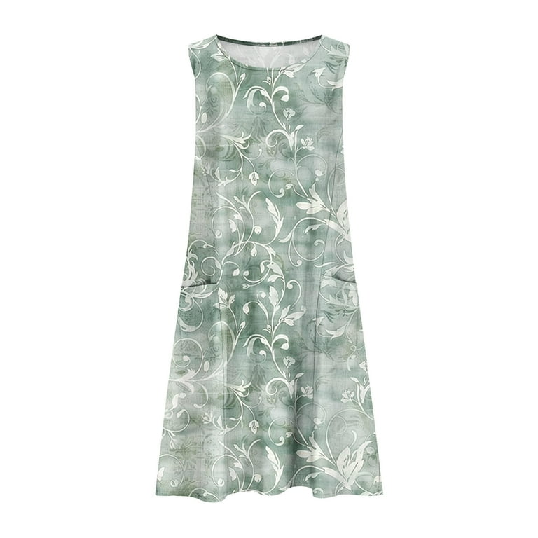 Asdoklhq Jumper Dress for Women Church Dresses for Women Women's Solid Color Casual Sleeveless Linen Loose Fitting Dress with Pockets Green 2X Asdoklhq Jumper Dress for Women Church Dresses for Women Women's Solid Color Casual Sleeveless Linen Loose Fitting Dress with Pockets Green 2X