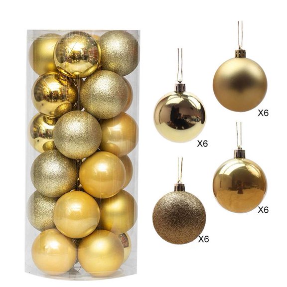 24 Pack Christmas Ball Ornaments, 1.18 Inch Shatterproof Plastic Hanging Decorations with Matte Glitter Shiny Finish, Mini Holiday Tree Ornaments for Home Party Decor