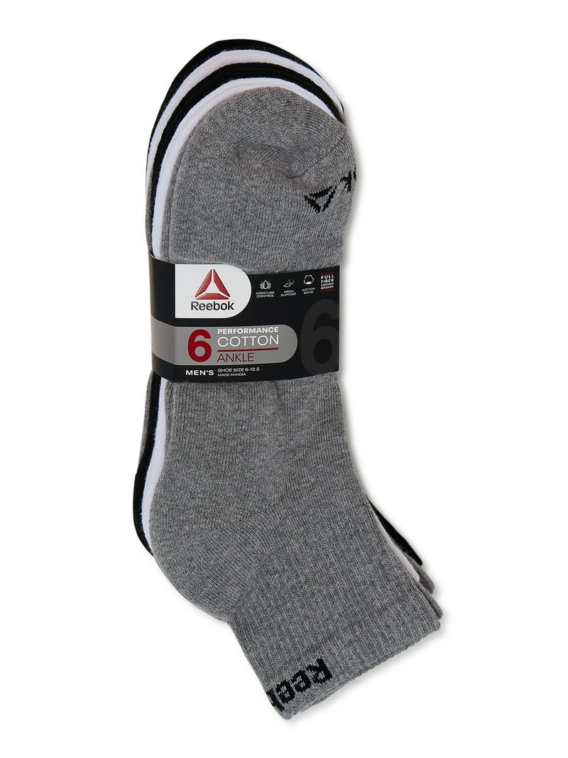 Reebok Men's Performance Cotton Blend Quarter Socks, 6-Pack