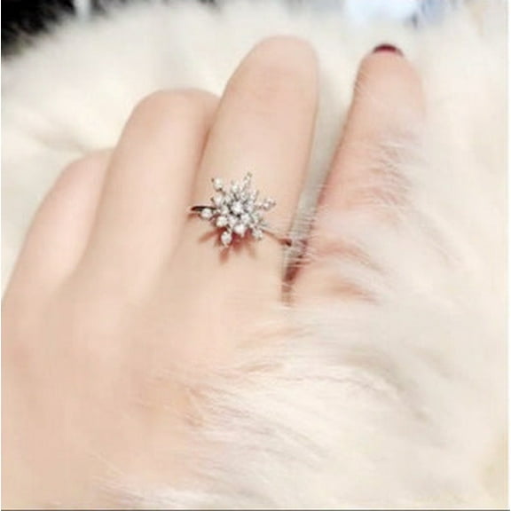 Rotating Snowflake Ring With Geometric Design Silver Copper Inlay Gems Adjustable Gold Plated Inlays For Women