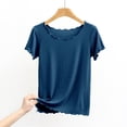 thumbnail image 2 of DHFJKG Basic Tees For Women Summer Ribbed Lettuce Trim Short Sleeve T Shirt Casual Loose Fit Crew Neck Tee Trendy Tops, 2 of 4