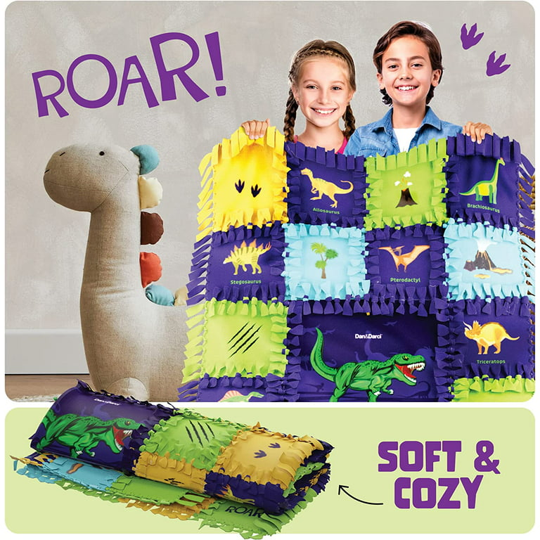 Dinosaur Tuck N' Tie Fleece Blanket Kit - DIY Crafts for Kids Ages 6+ Year Old - Best Arts & Craft Girl Gifts Ideas - No Sew Quilt Blanket Making Kits