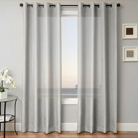 100 Wide Sheer Curtain Panels 1 PANEL MIRA SOLID SILVER GRAY SEMI SHEER WINDOW FAUX SILK ANTIQUE BRONZE GROMMETS CURTAIN DRAPES 55 WIDE X 63