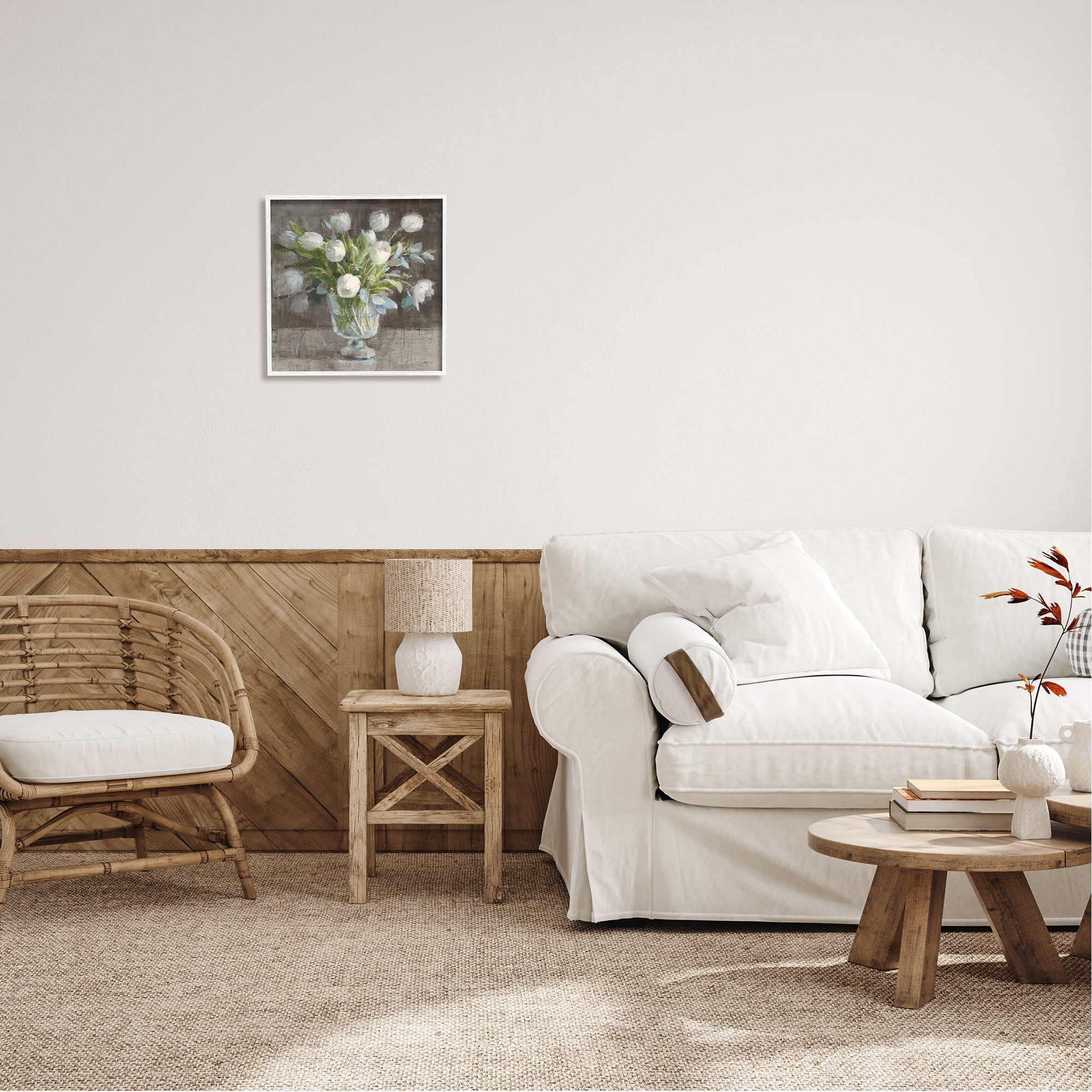 Stupell Industries Rustic White Tulip Vase Botanical & Floral Painting White Framed Art Print Wall Art, 17 x 17