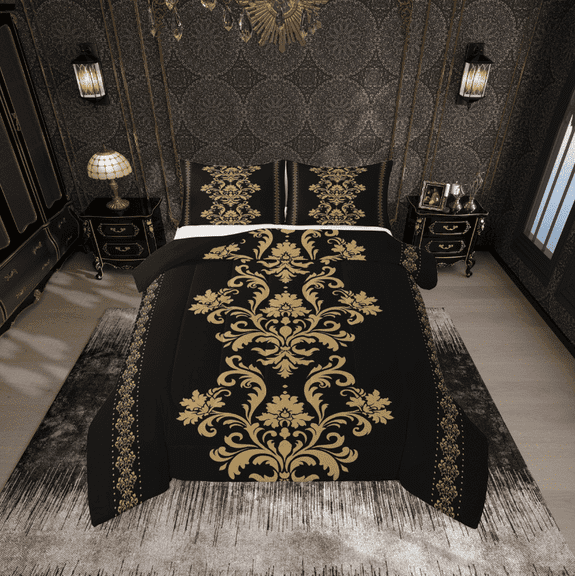 Erosebridal Ancient Damask Bedding Queen Comforter Set,Gothic Plant Floral Down Comforter,Boho Style Bedding Sets Queen with Comforter For Teens,Ultra Soft Room Decoration Reversible,3 Pieces