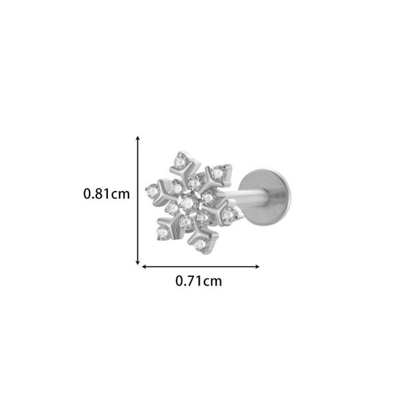 Titanium Alloy Micro Pave Cubic Zirconia Cartilage Earrings Tragus Stud Flat Back Earring Platinum Snowflake 8mm Pin: 1.2mm