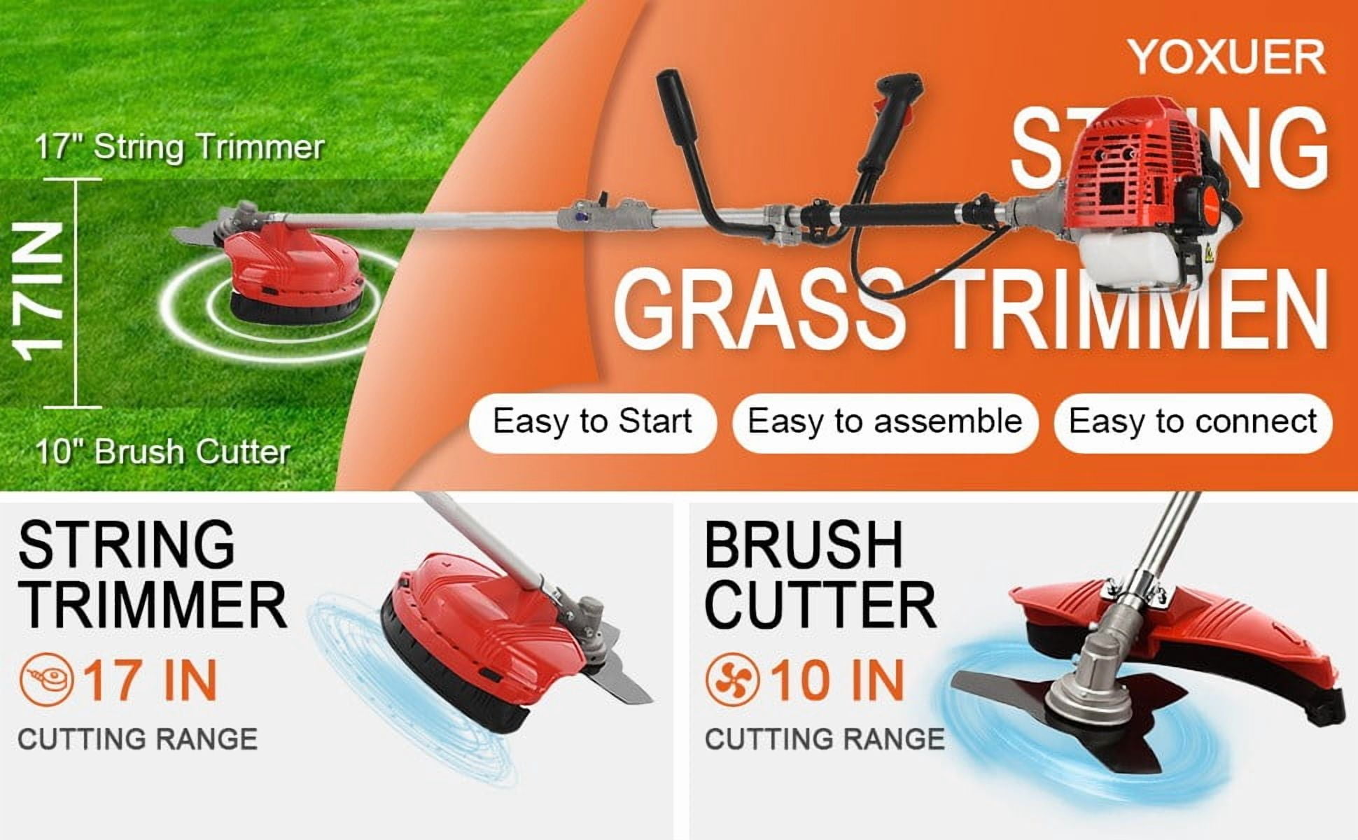 Seipouy 52CC Gas Power String Trimmer Cordless, 2 in 1 Multifunction Petrol Hedge Trimmer, Gas Lawn Mower Brush Cutter, 2-Stroke Weed Wacker, for Lawn, Garden, etc