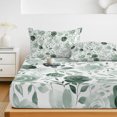 thumbnail image 6 of Full Size Fitted Sheet Set - Sage Green Flower 3 Piece Bedding Sets 16" Deep Pocket Fitted Sheet with 2 Pillowcases Vintage Rose Floral Botanical Leaf Brushed Microfiber Hotel Luxury Bed Sheets, 6 of 9