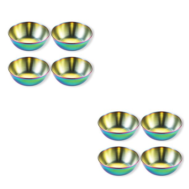 Bearachild Paquete de 4 platos de acero inoxidable para salsas, platos para condimentos, vinagre, utensilios de cocina, cuencos para mojar, Vistoso 2piezas