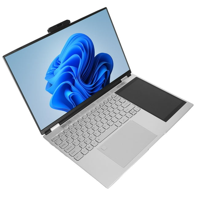 Double Screen Laptop for Win11, 15.6 Inch 1920x1080 Dual Screen Business Laptop with 7 Inch TP Touchscreen, RGB Keyboard, 16GB RAM Fingerprint Notebook