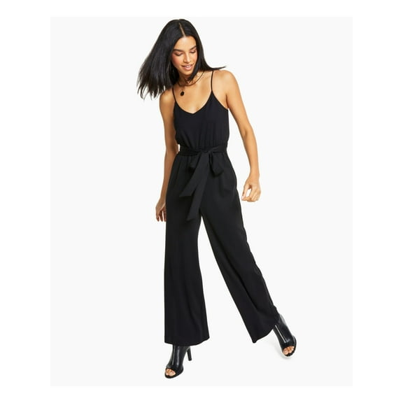 BAR III Womens Black Stretch Spaghetti Strap Scoop Neck Party Wide Leg Jumpsuit M