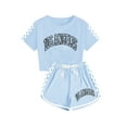 thumbnail image 2 of YHAJDS Kids 2 Piece Set Letter Print Plaid Short Sleeve Crewneck Tee with Elastic Shorts Summer Wear, 2 of 5