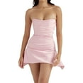 thumbnail image 1 of Mini vestido de tubo sin mangas de corte bajo rosa para mujer, vestido corto ajustado con hombros descubiertos, vestido de fiesta de noche, S, 1 of 7