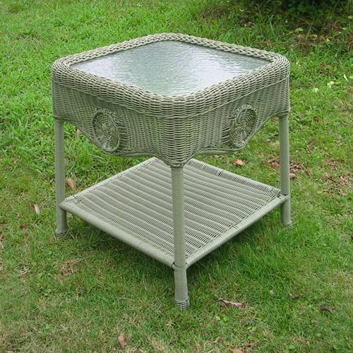 International Caravan Madison Wicker Resin Aluminum Patio Side Table with Glass by Intl. Caravan/Golden Needle