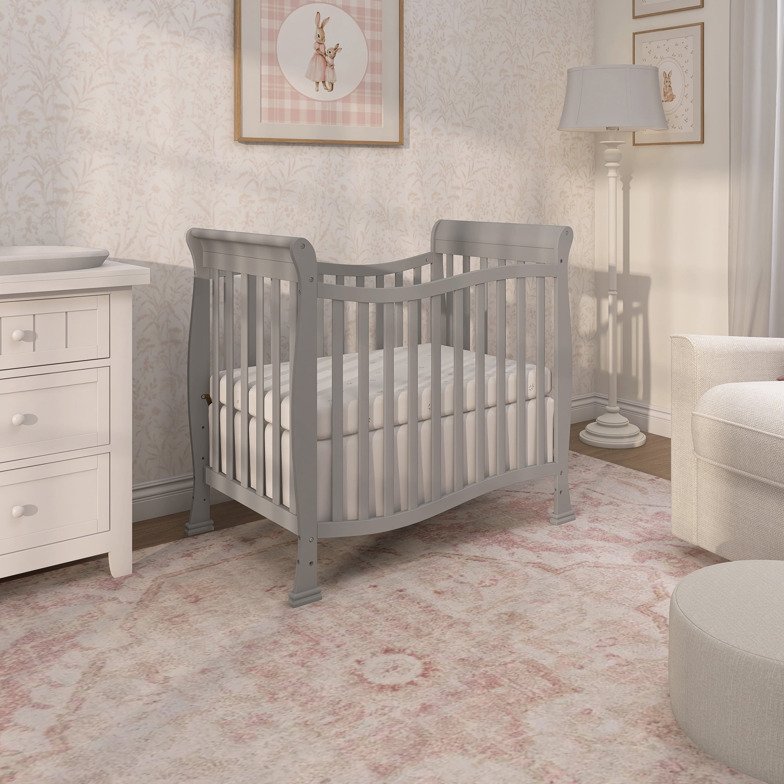 Dream On Me Piper 4-in-1 Convertible Mini Crib, Pebble Grey
