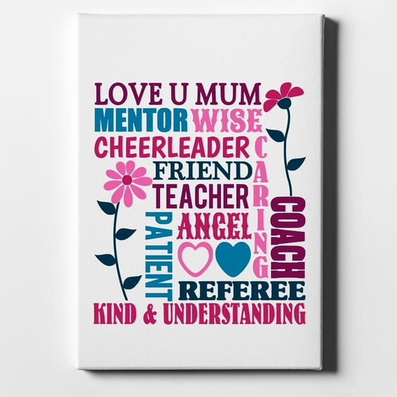 Love U Mum Word Art Mother's Day - 11" x 14" - Decorative Canvas Wall Art - White Edge - 5/8" Gallery Wrapped