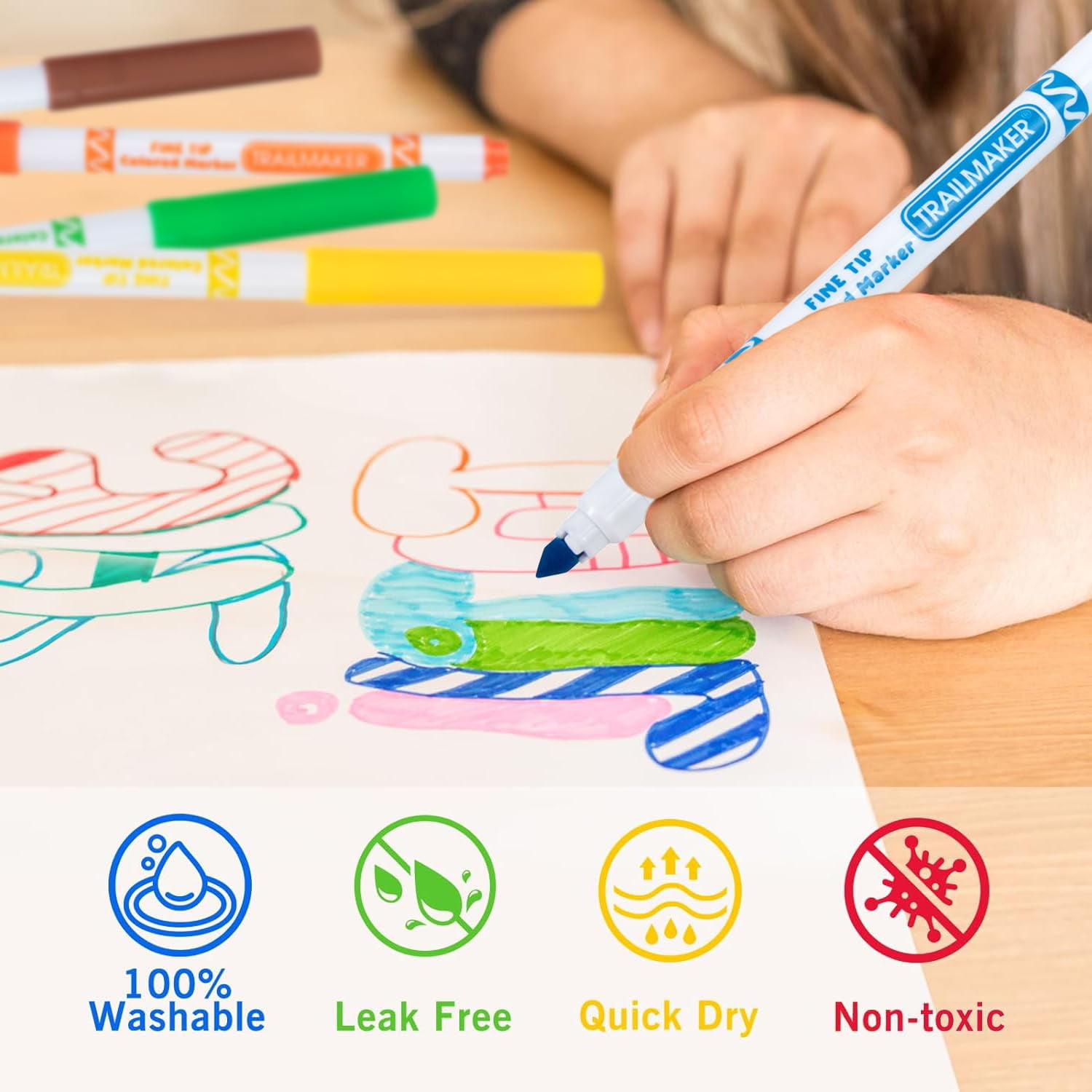 100 Pack of Bulk Wholesale Fine Line Washable Coloring Markers Containing 8 Markers Each Pack in Multiple Colors Total 800 Markers