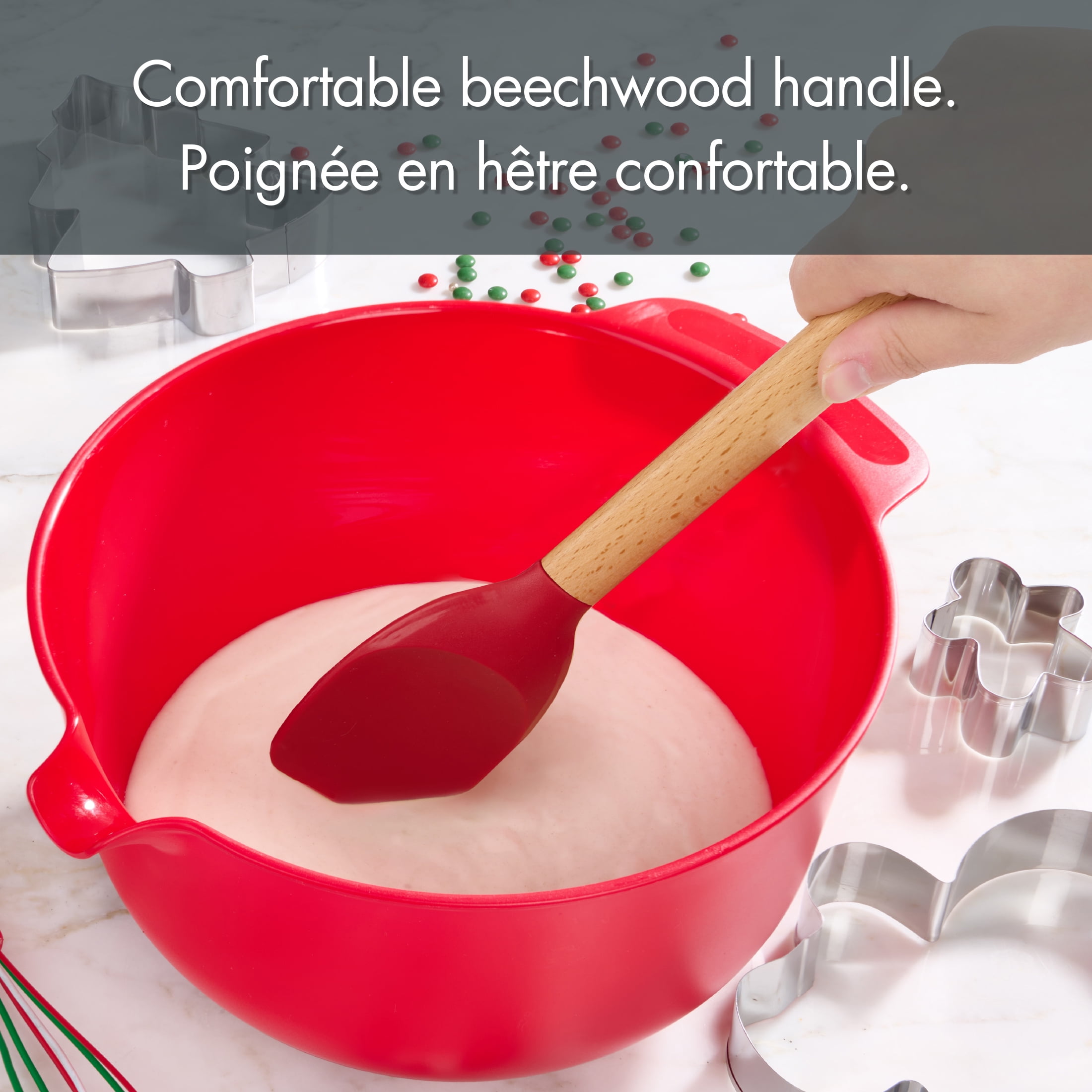 Holiday Time Silicone & Beechwood Spoonula Spatula, Red