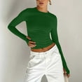 thumbnail image 5 of TODOZO Long Sleeve Shirts for Women Tunic Tops Casual Womens Summer Tops Womens Crewneck Long Sleeve Shirt Double Lined Basic Tees Side Ruched Going Out Crop Tops Green L, 5 of 9