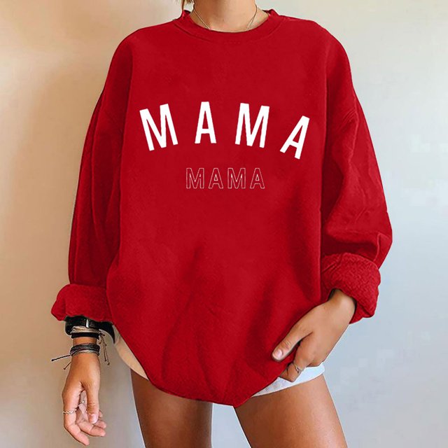 Qertyioot Chemises à Manches Longues pour Femmes, Mode Femmes Confortable Décontracté Chandail à Lettres Imprimé Col Rond T-Shirt Blouse Hauts